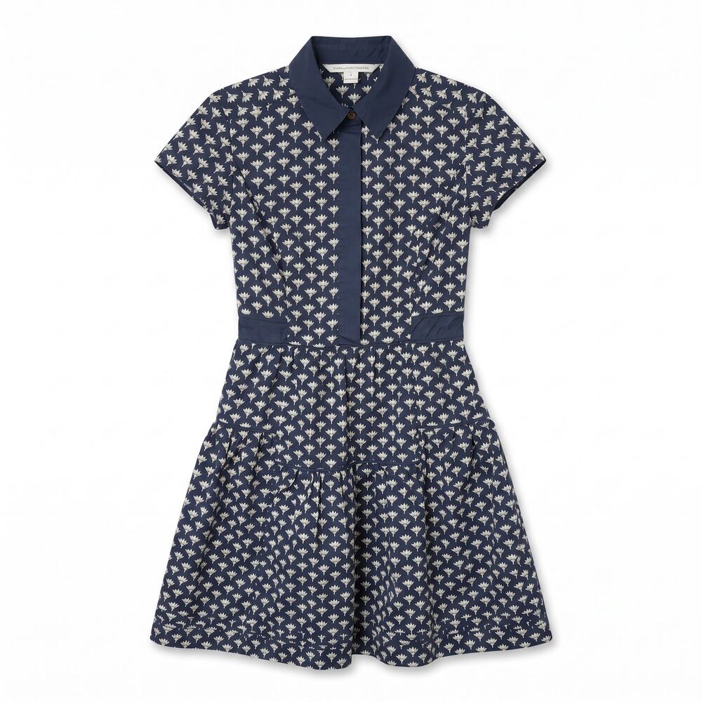 DVF Diane Von Furstenberg Skylar Navy Lotus Print Polo Dress | Cap Sleeves